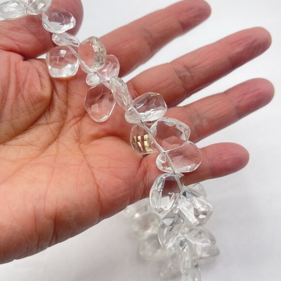 Vintage Faceted Clear Crystal Quartez Bead Necklace With Silver-Tone Clasp - Picture 5 of 8